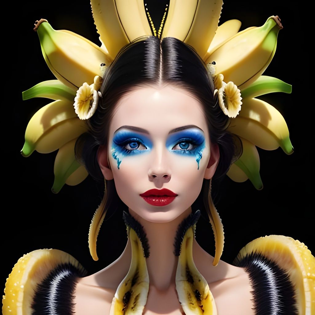 Banana Fashion Model in Surreal Starscape Gown