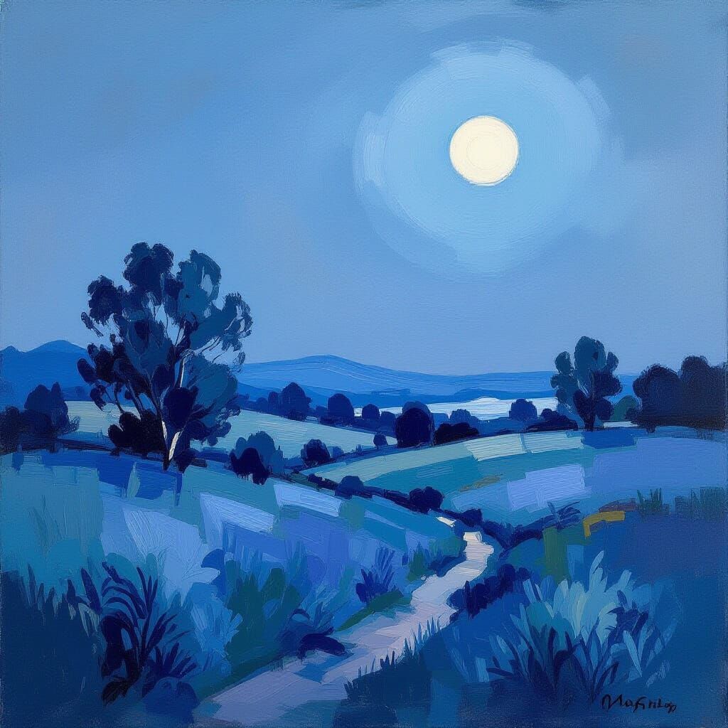 Dreamy Moonlit Landscape in Tonalist Style