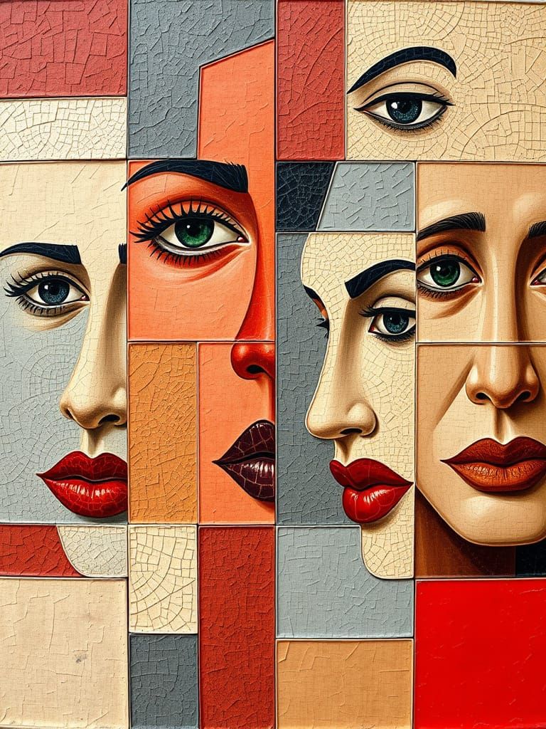 Abstract Mosaic of Expressive Faces in Geometric Grid