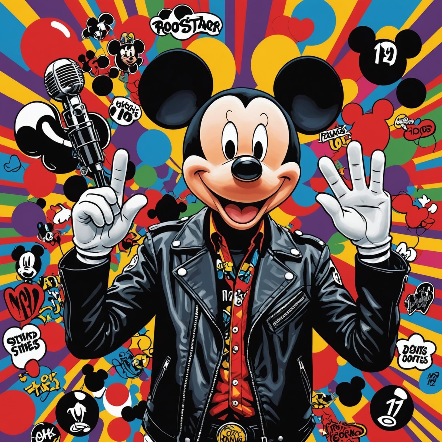 Mickey Mouse" + "Mick Jagger" = *Mickey Jagger***  
Mickey’s classic ears and gloves fused with Jagger’s rockstar strut ...