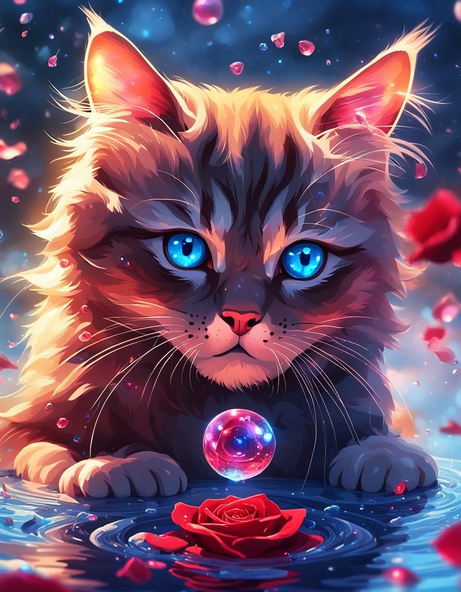 Adorable Cat Plays with Ruby in Fantasycore Style