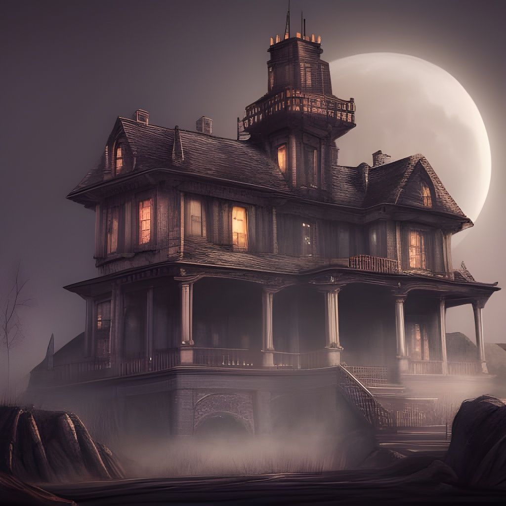 Haunted House Under Moonlight: Detailed Matte Painting