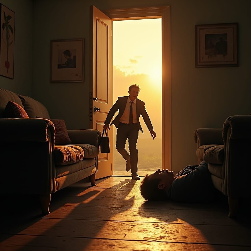 Man Collapses on Couch in Hyperrealistic Style