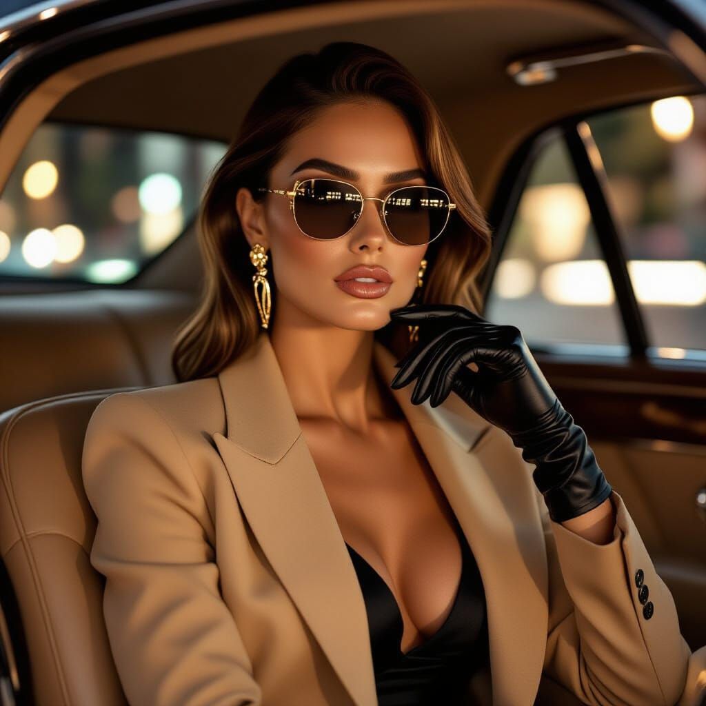 Woman in Luxury Car at Night, Cinematic Portrait