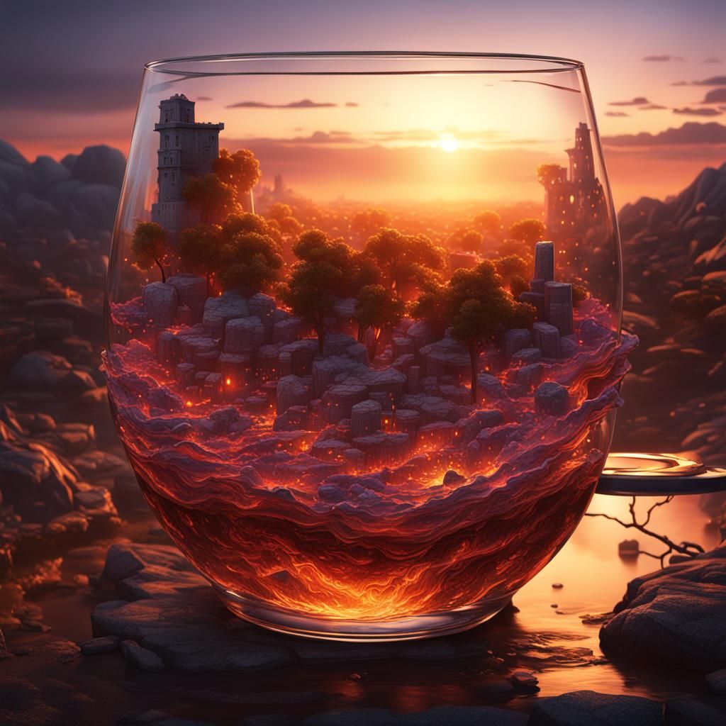 Sunset Reflection in Glass: Fantasy Concept Art