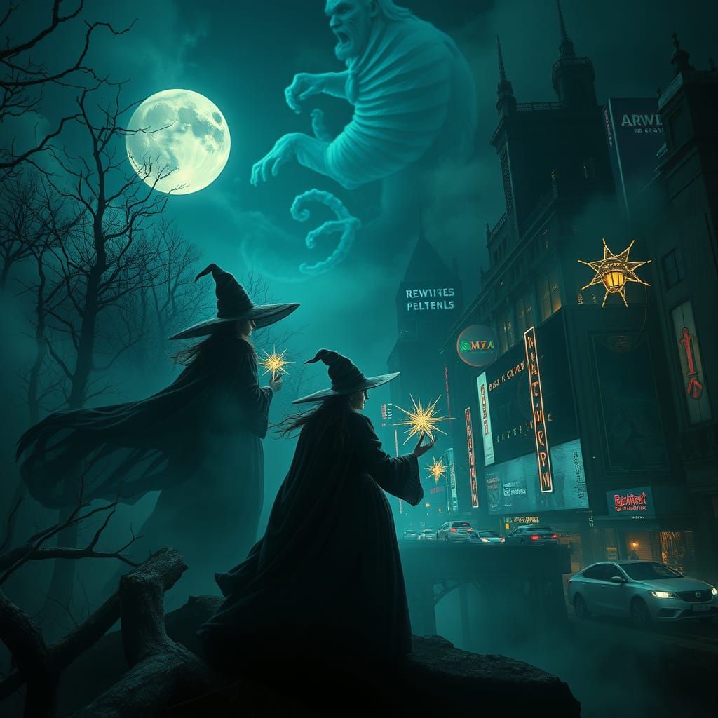 Epic Cinematic Digital Painting of Witches Casting Magic