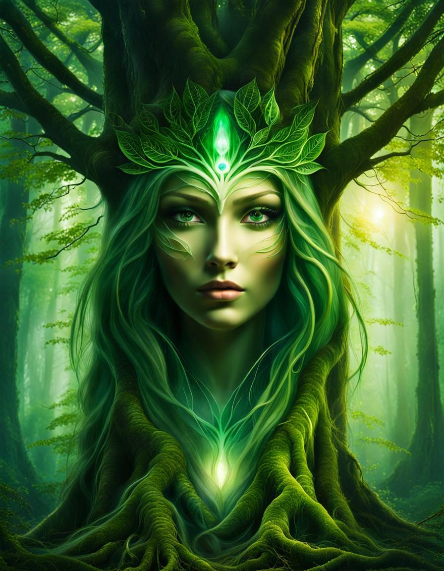 Ethereal Forest Spirit Among Ancient Trees
