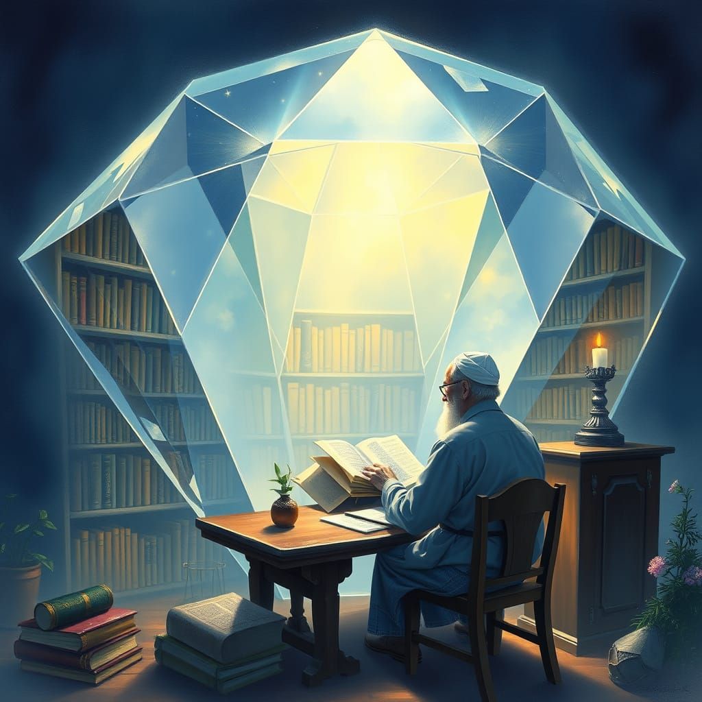 Diamond Library with Rabbi in Impressionistic Style