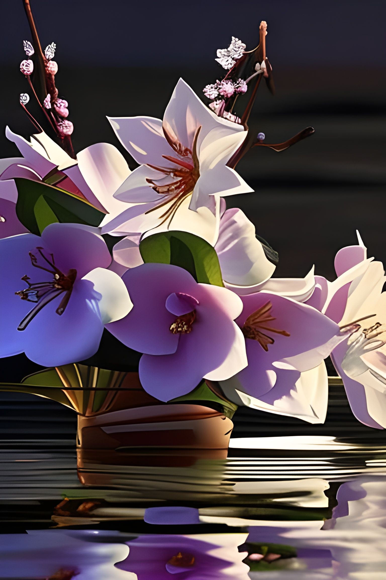 Gilded Poinsettias on Rippling Water: Digital Painting