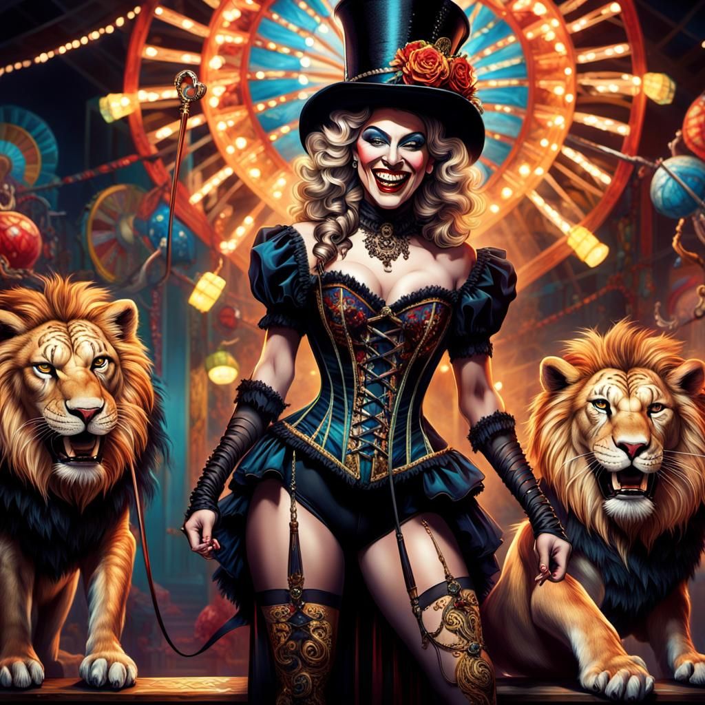 Ringmaster at Carnival with Lion in Art Nouveau Style