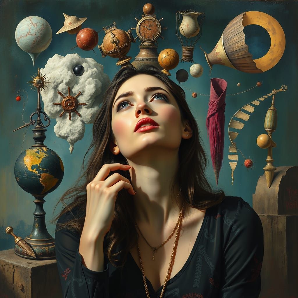 Surreal Woman in Dreamscape: Oppenheim and Ball Styles