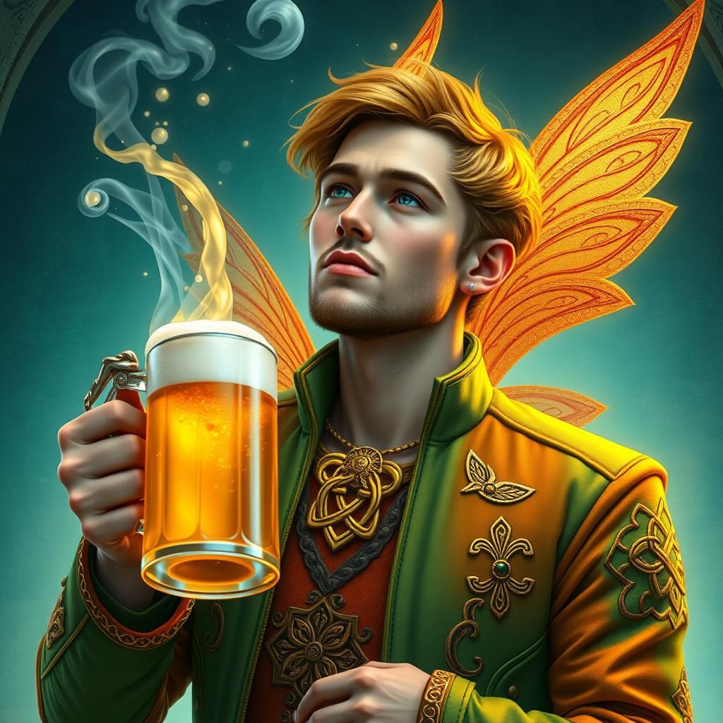 Fae with Giant Beer Stein, Celtic Art Style