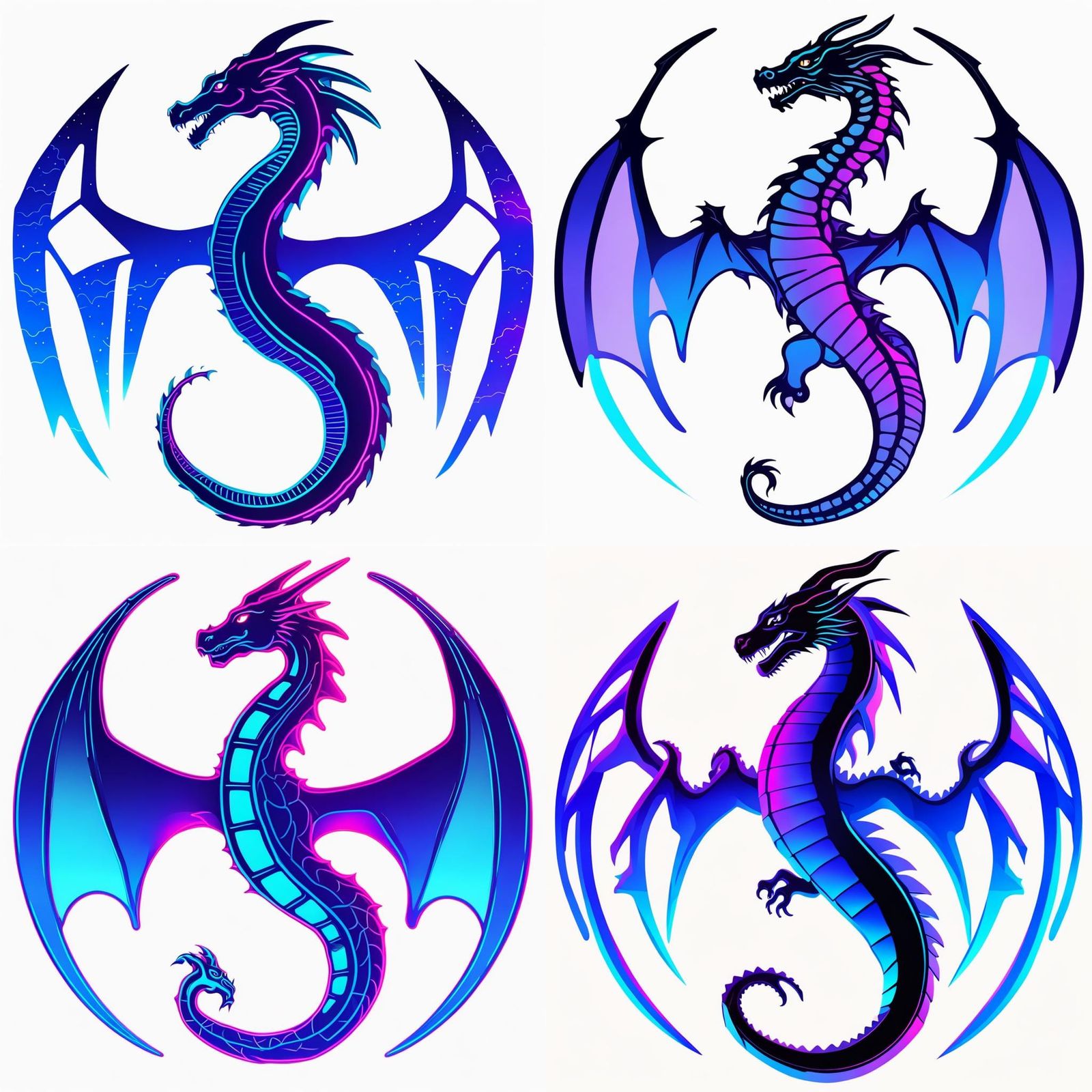 Synthwave Dragon Symbol in Neon Retro Style