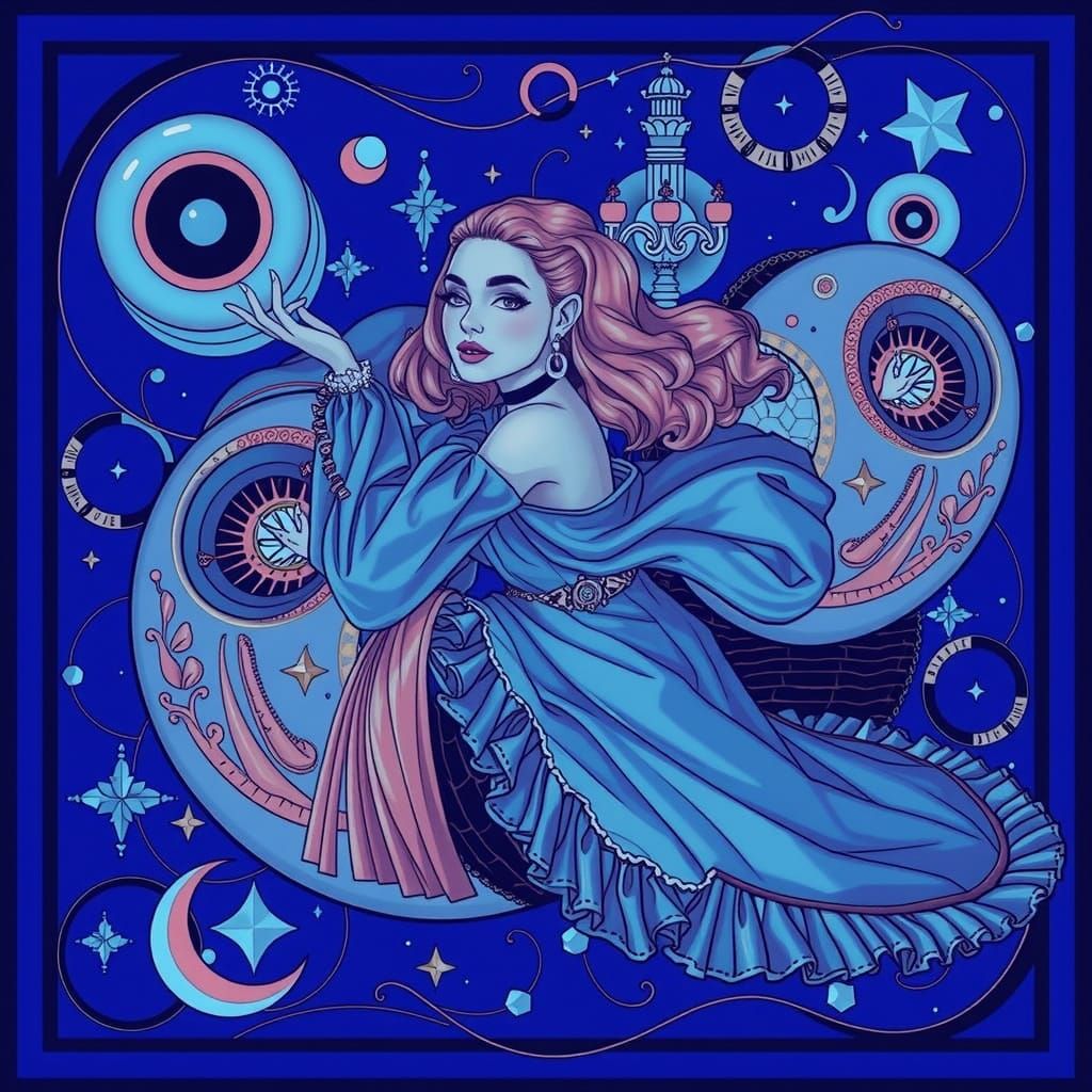 Elegant Woman in Surreal, Maximalist Dreamscape