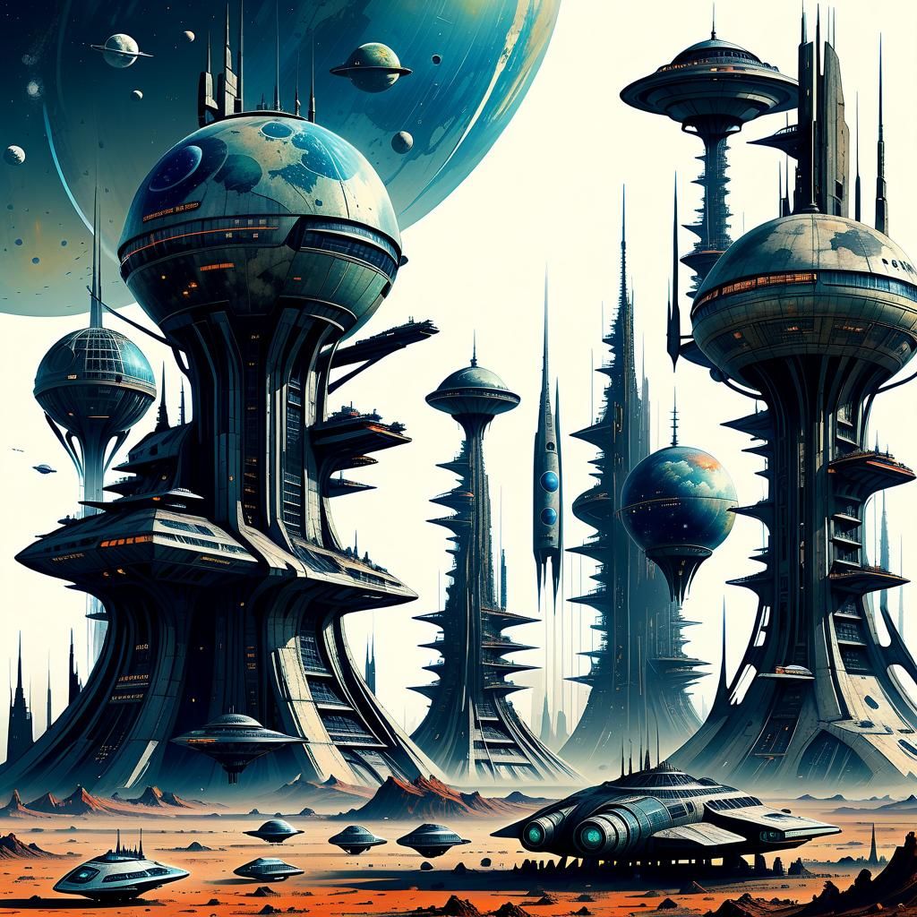 Futuristic Spaceships Colonizing Distant Planets