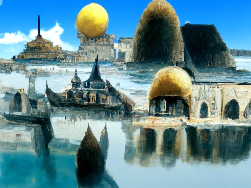 Medieval Seaside City with Ghibli Style Palace