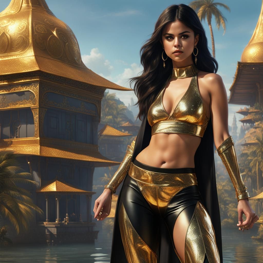 Selena Gomez in Gold Latex Bikini: Fantasy Art