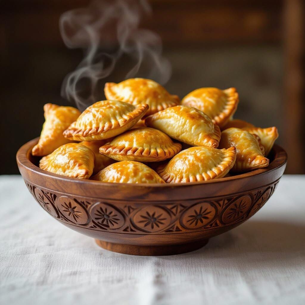Argentine Empanadas in Carved Wooden Bowl