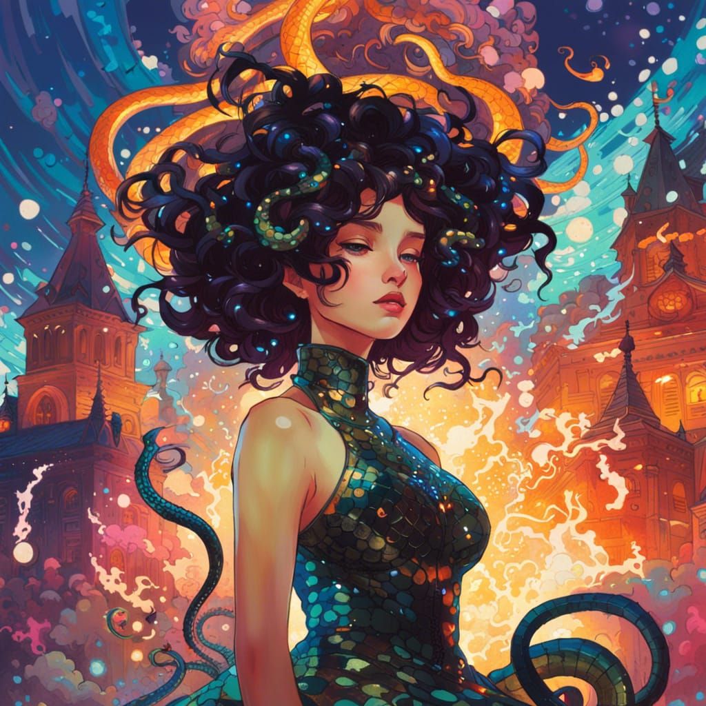 Medusa on Throne in Digital Art Style