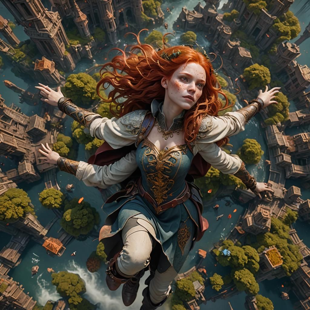 Redhead Girl in Detailed Matte Painting Style