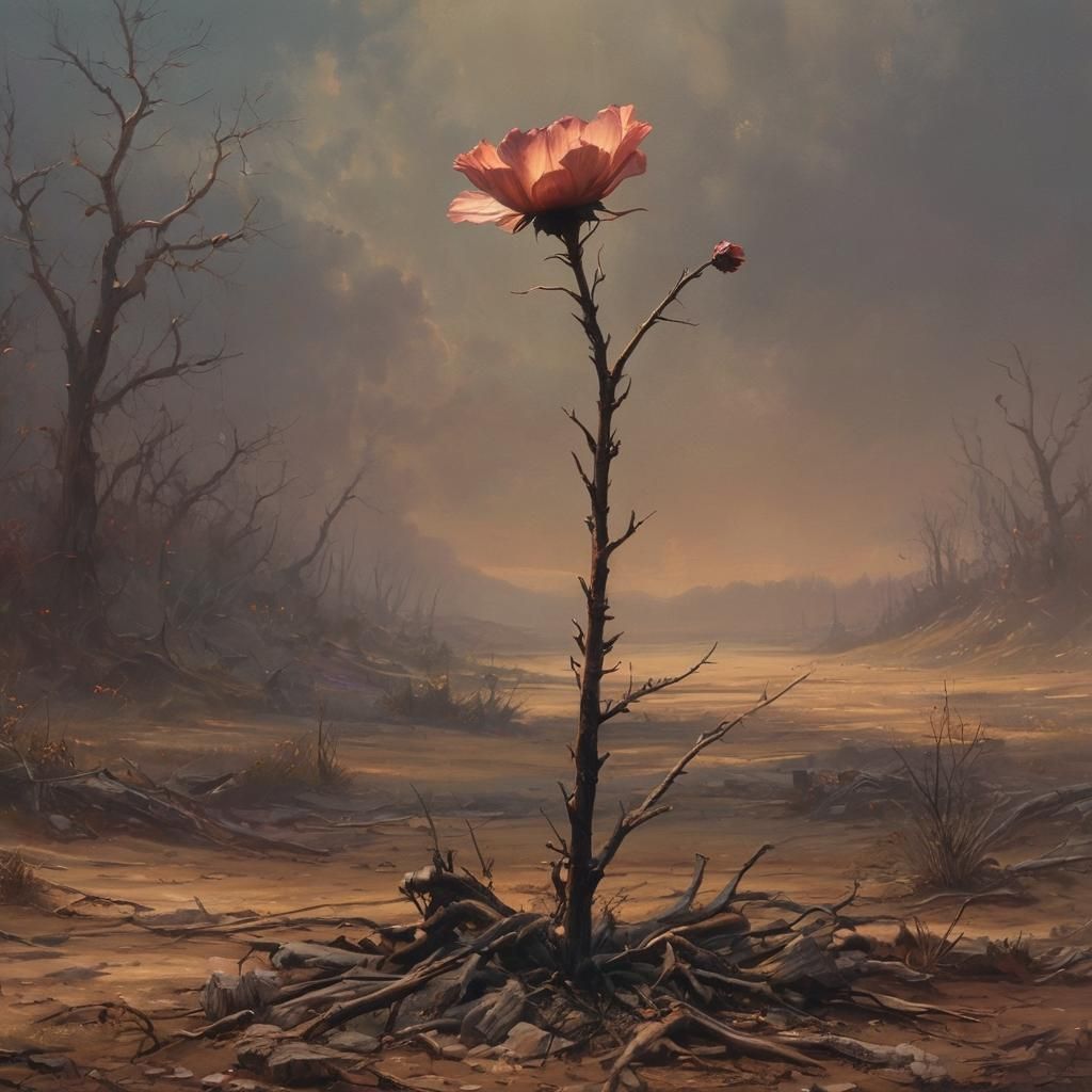 Post-Apocalyptic Bloom: A Fantasy Oil Painting