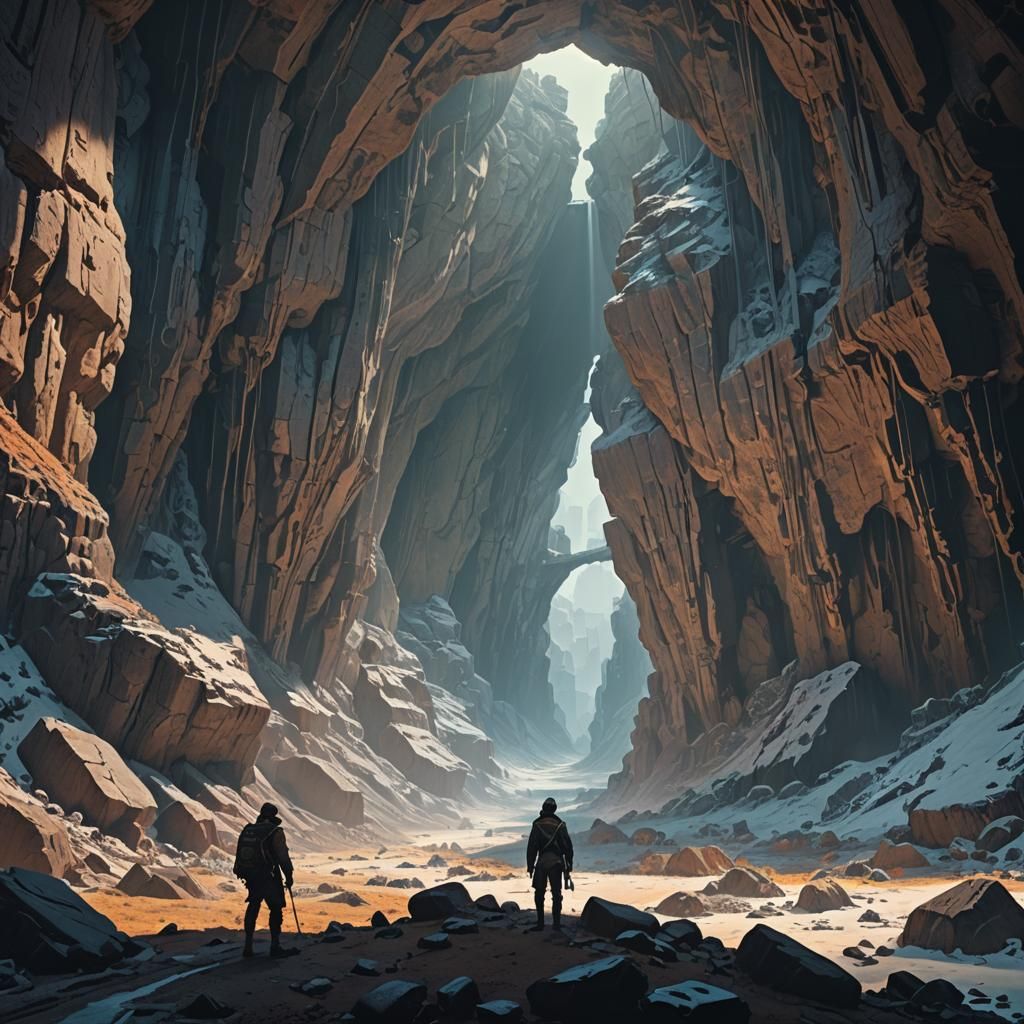 Victorian Explorer in Vast Underground Cavern