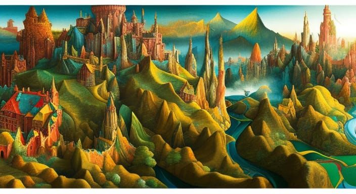 Psychedelic Fantasy Landscape with Ancient Tree