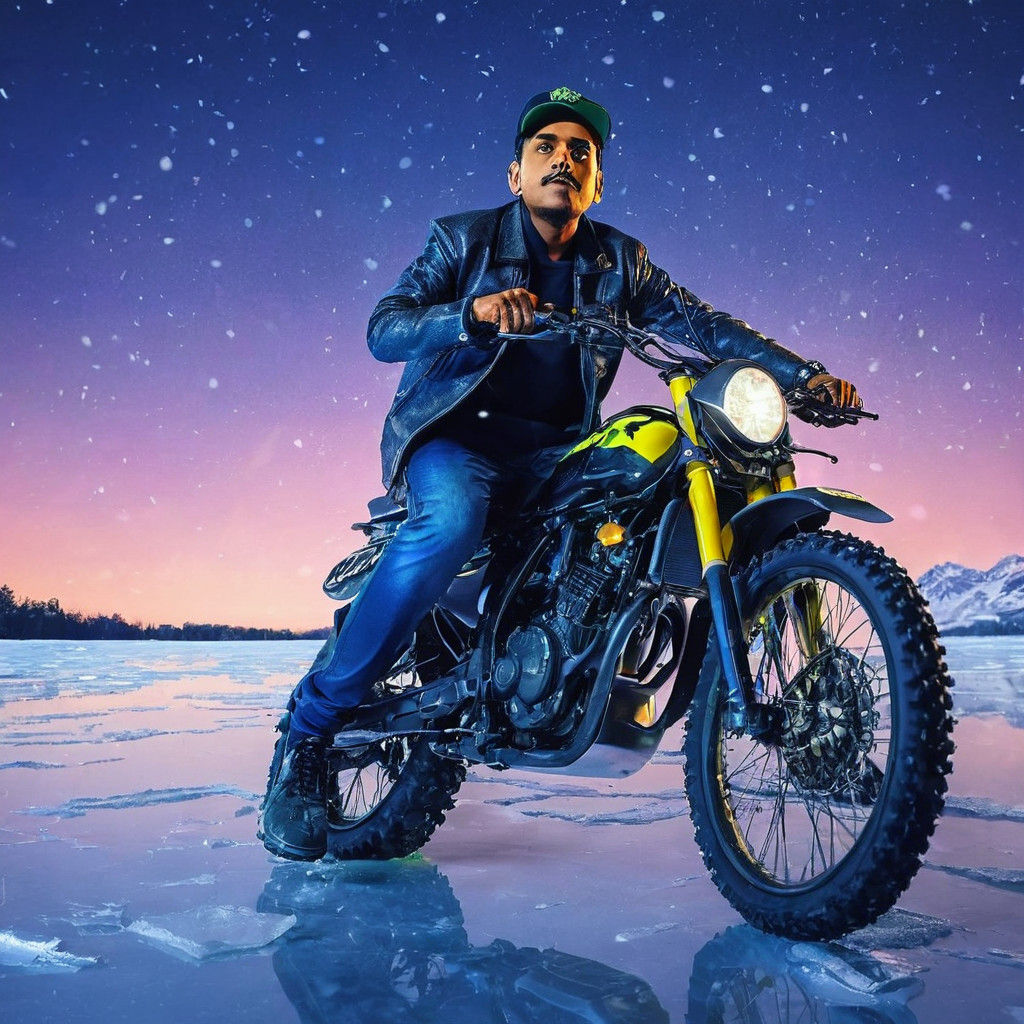 Portrait of a Young Motocross Racer in a Cyberpunk-Inspired....