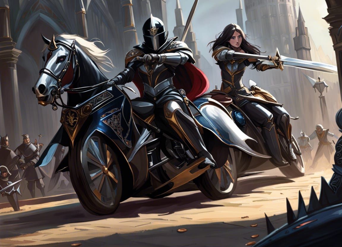 Motorcycle Lancelot Steals Guinevere: Hyperrealistic Concept...