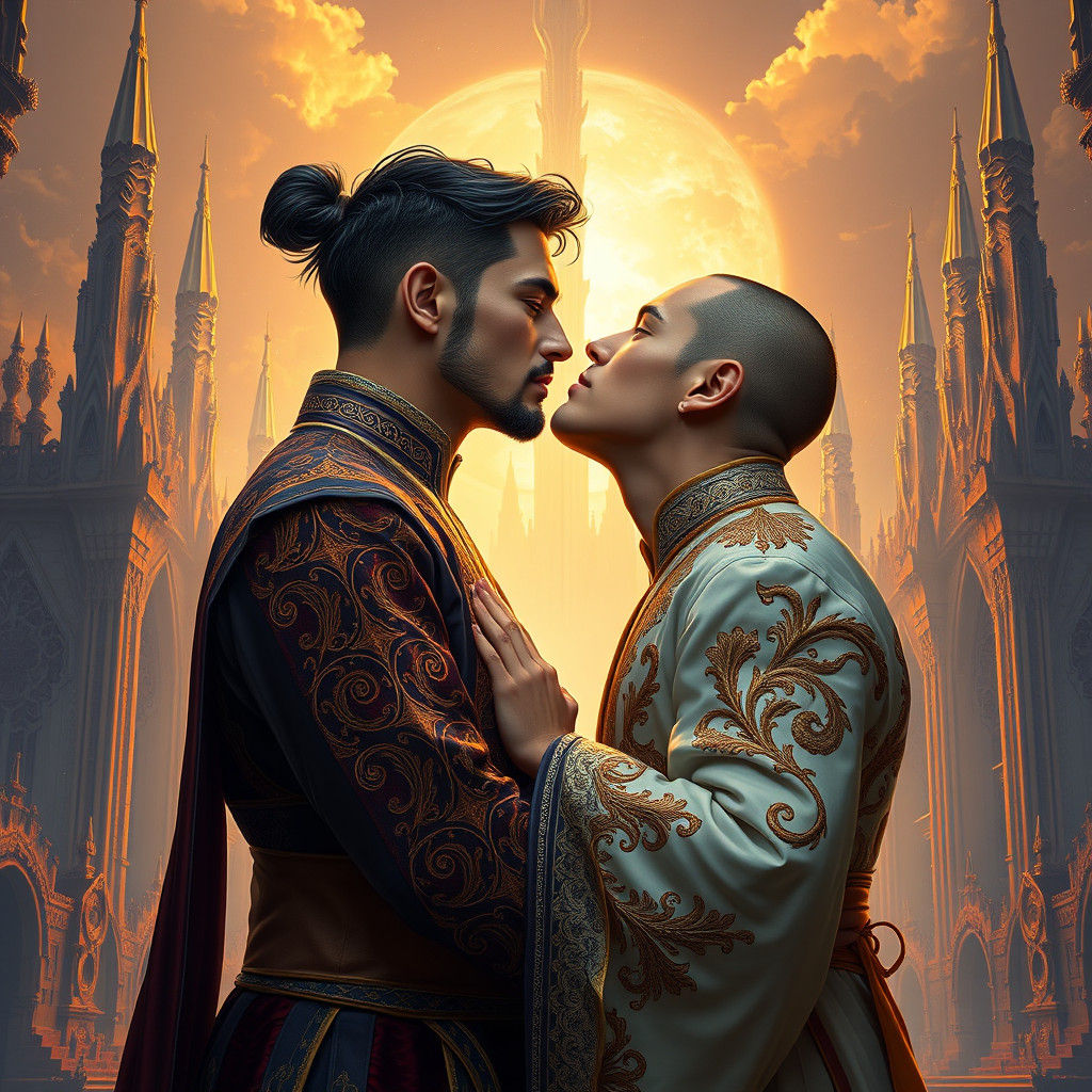 Romantic Kiss in a Dreamlike Fantasy Realm