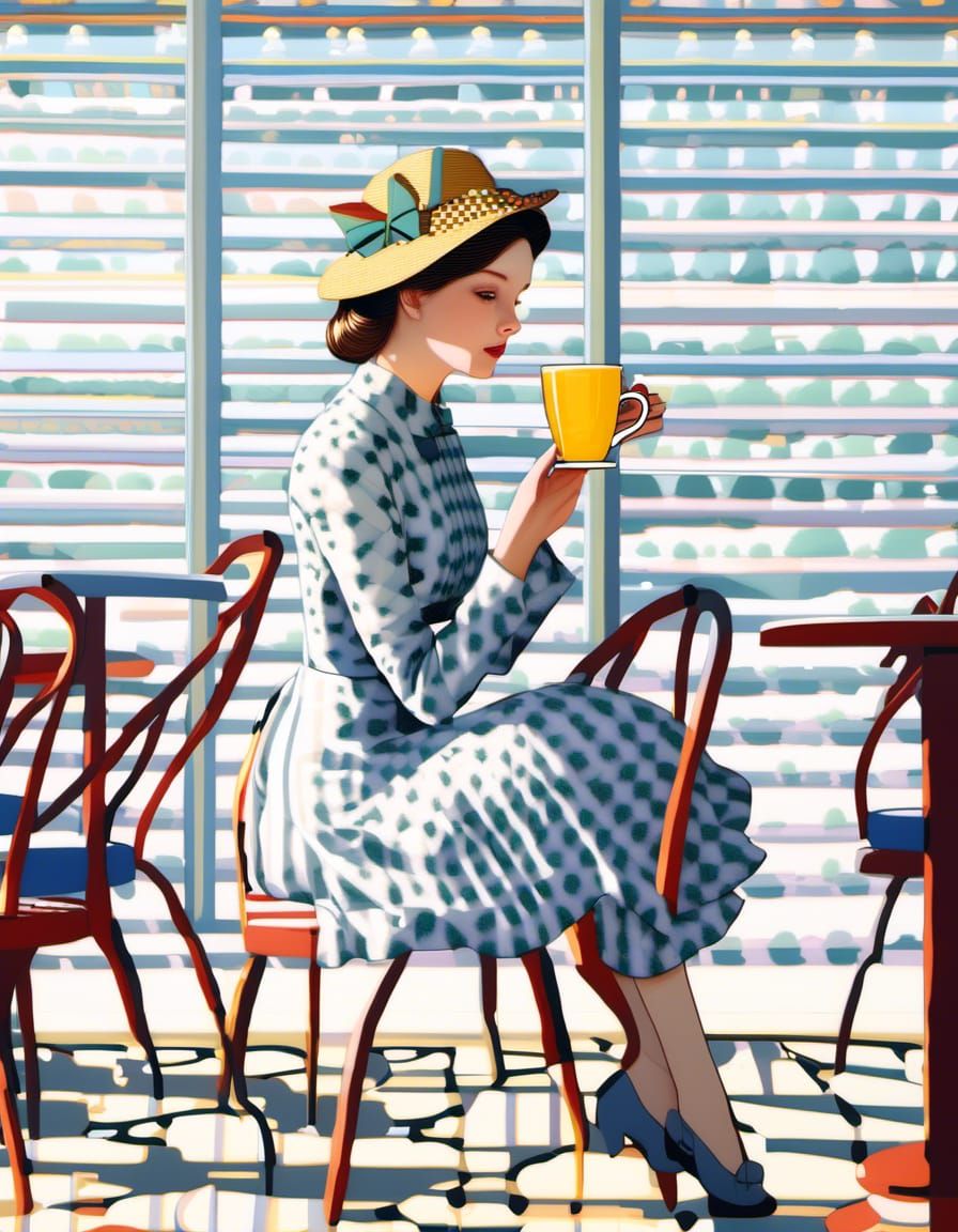 Elegant Woman in Cafe: A Photorealistic Portrait