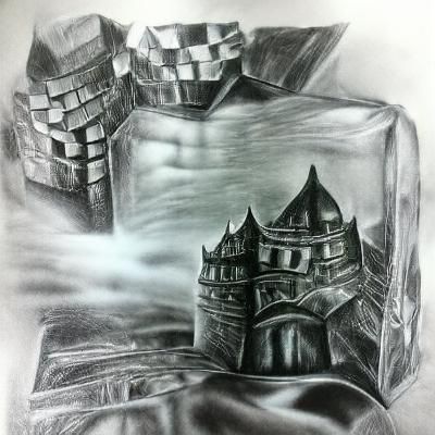 Detailed Charcoal Drawing of a Glass Castle