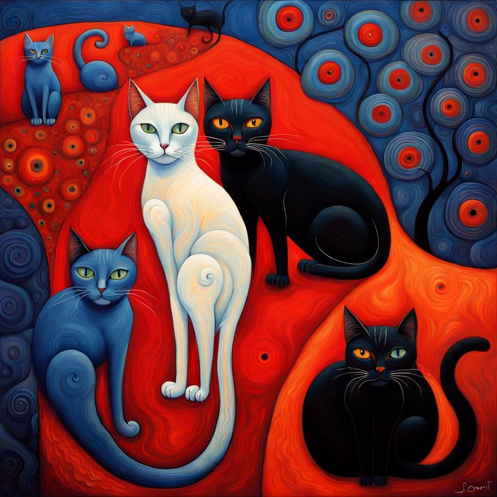 Surreal Cats Dream in Klimt-Inspired Style