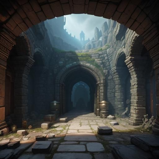 Underground Vault Ruins with Adventurers