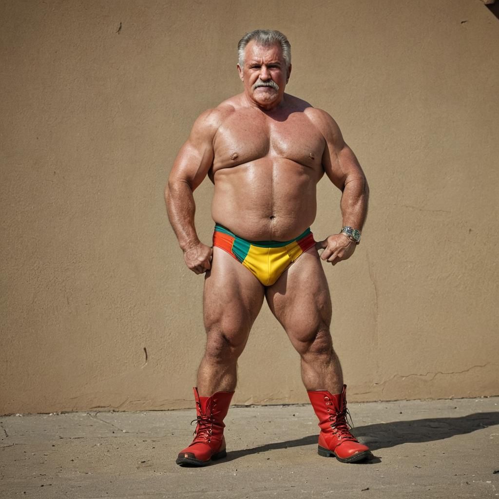 Powerful Wrestler Posing in Golden Hour Light