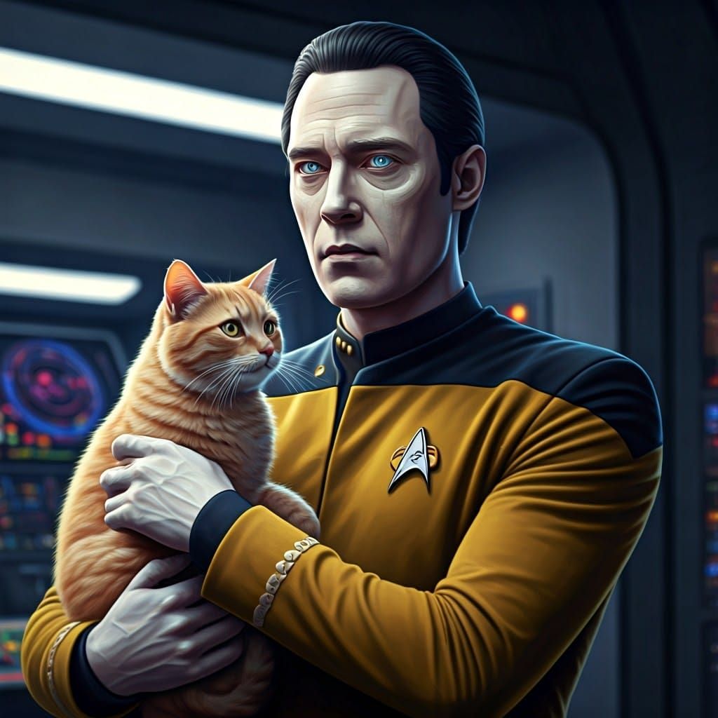 Android Commander Data with Ginger Cat, Cyberpunk Style