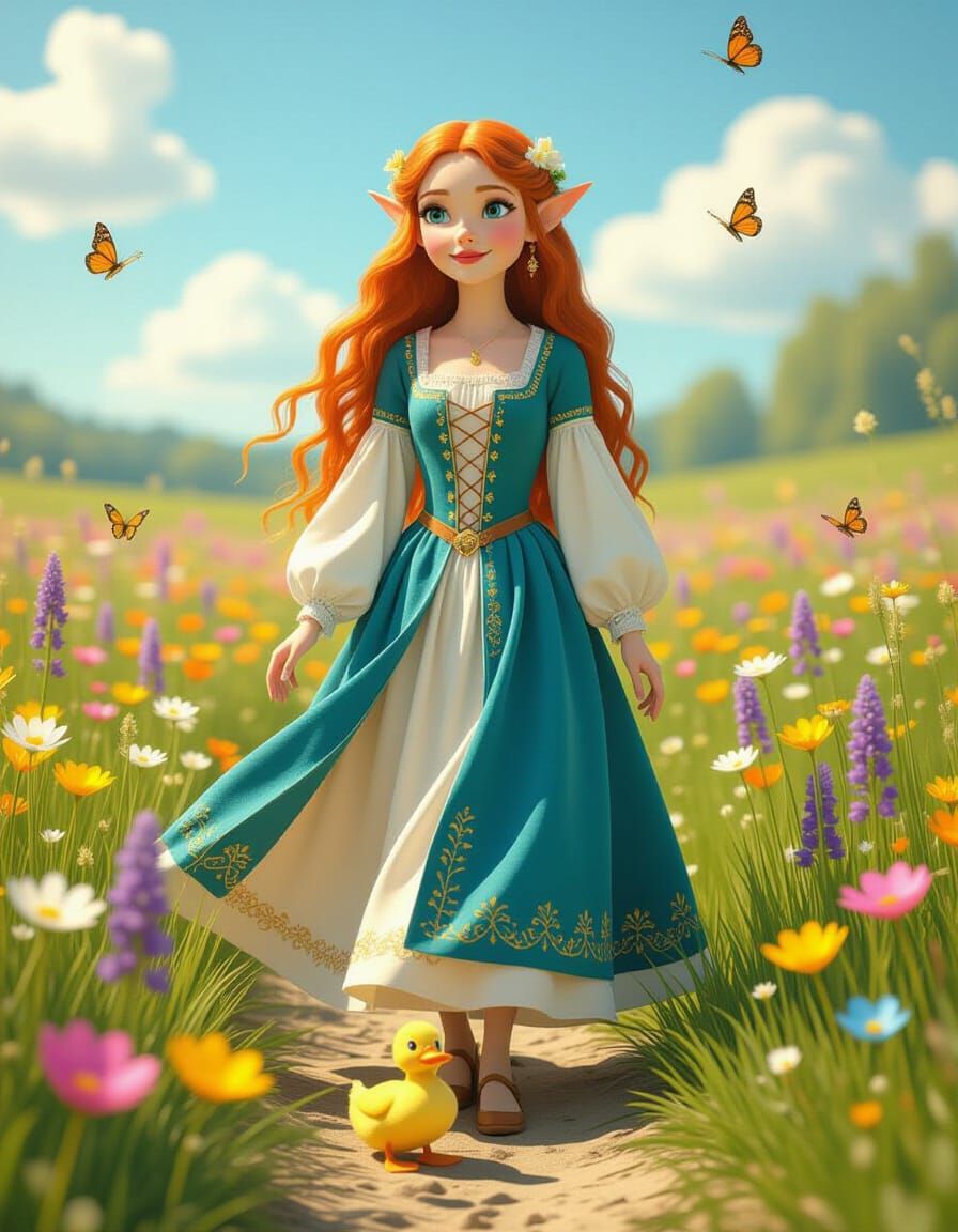 Arwen Undómiel in Flower Meadow, 3D Render