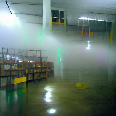 Eerie Warehouse Interior with Fog and Concrete