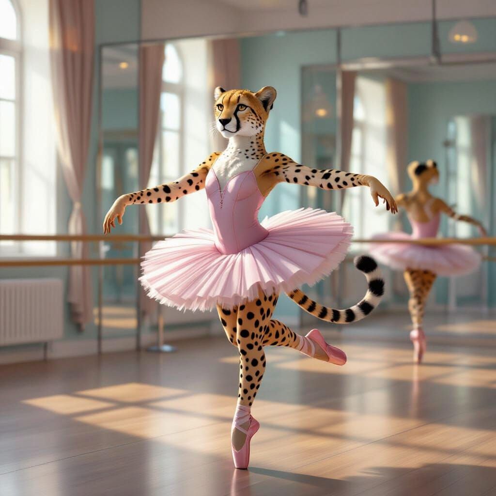 Cheetah's Ballet Pirouette: Whimsical Digital Art