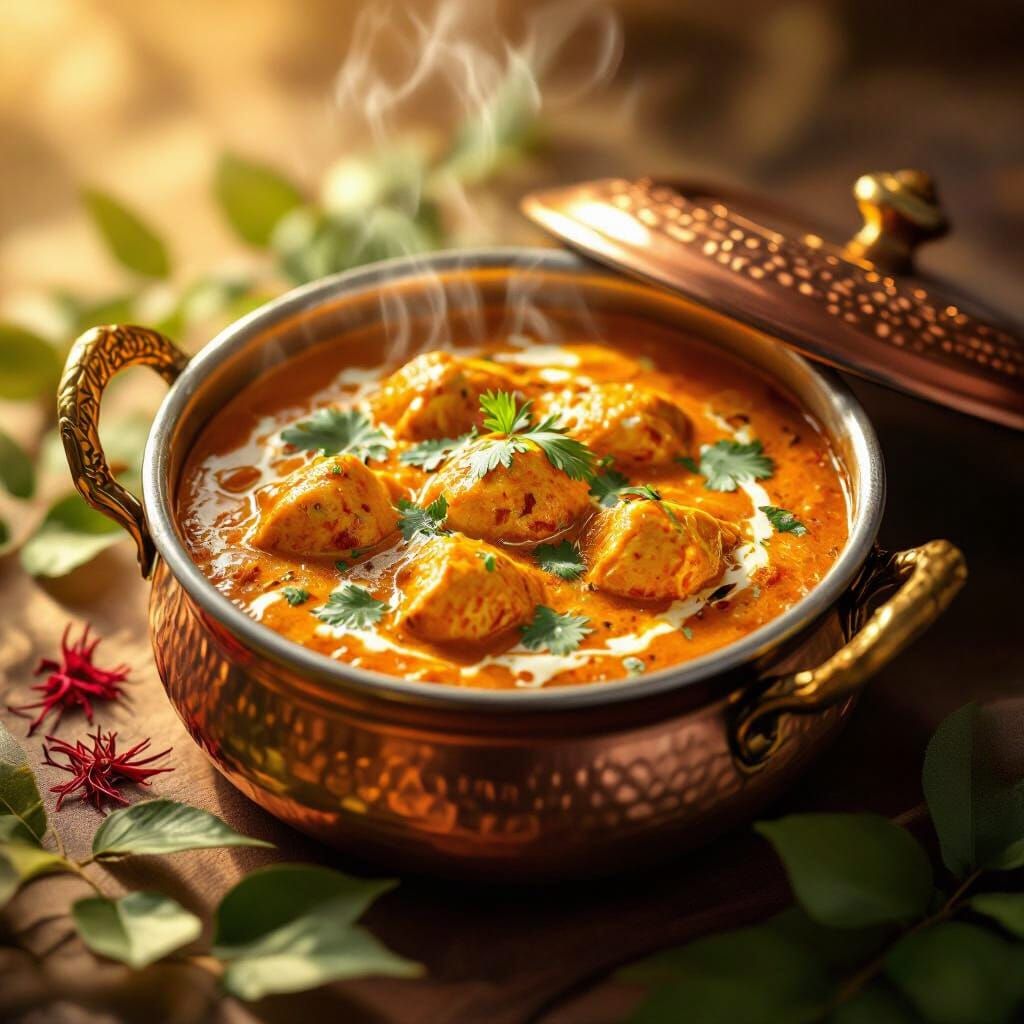 Chicken Curry in Tandoori Pot with Saffron Leaves