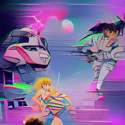 Vibrant Scene in 80s Anime Style