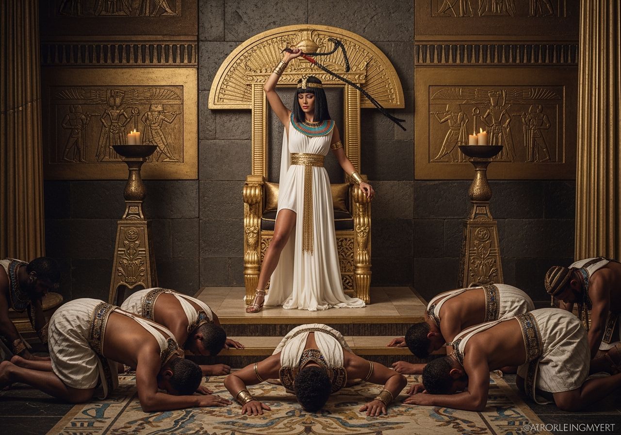 Egyptian Queen on Throne with Whip: Royal Palace