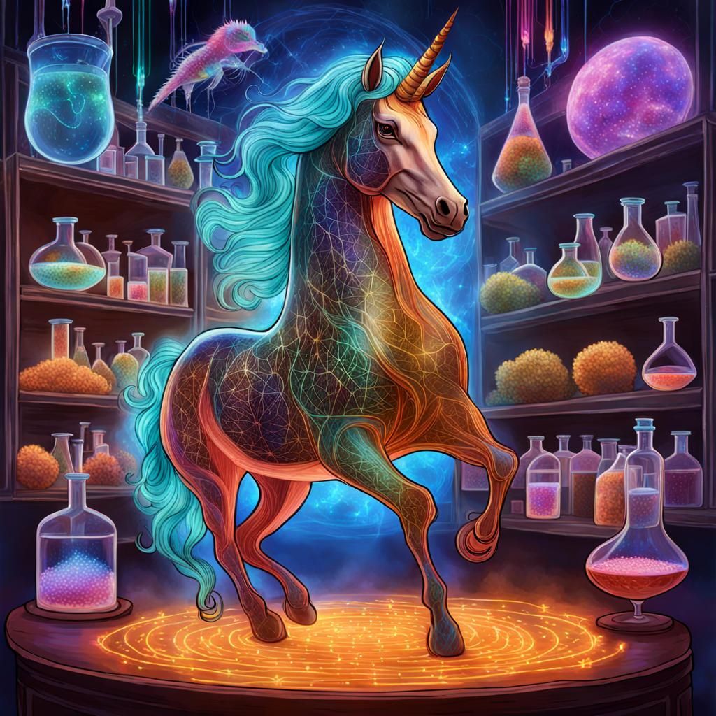 Holographic Unicorn in Biology Lab