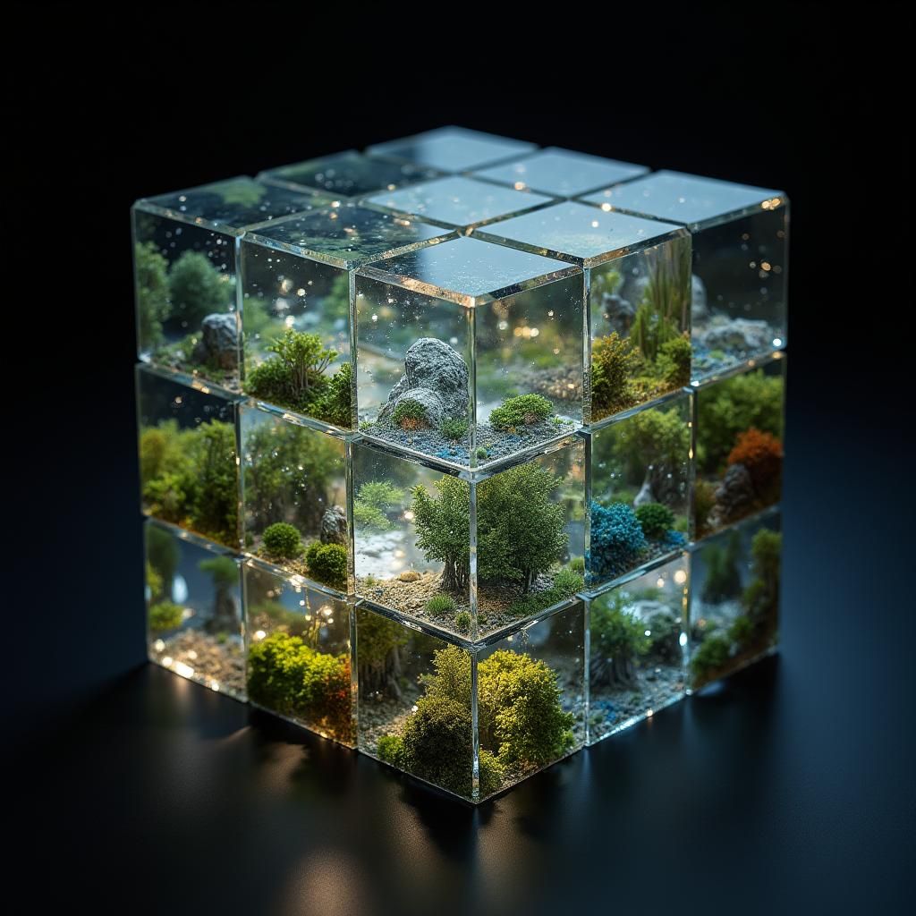 Infinite Landscape in Transparent Cubes