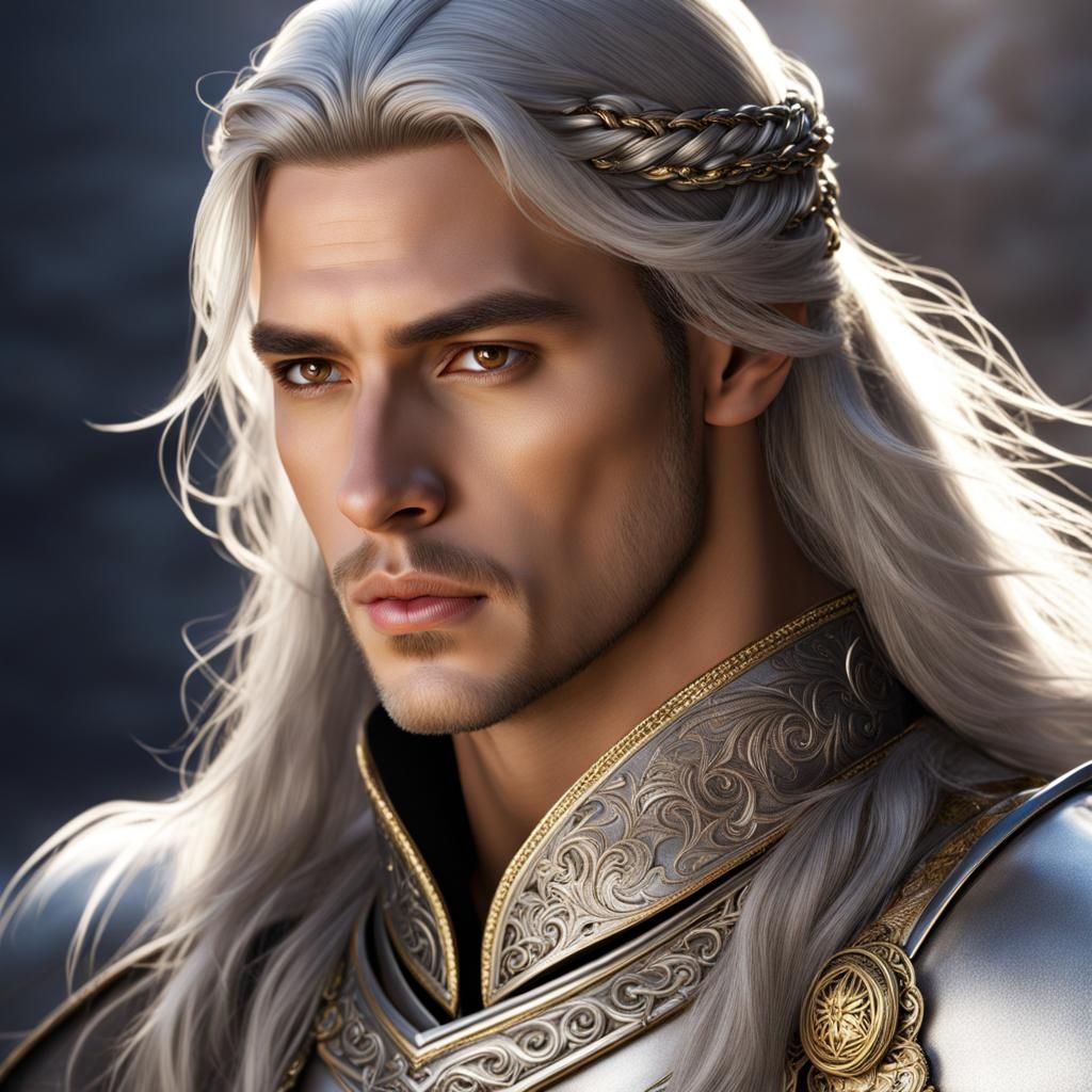 Handsome Prince with Silver Hair and Armor