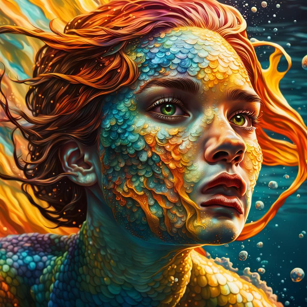 Hyperrealistic Modern Mermaid Splash Art in Vibrant Colors