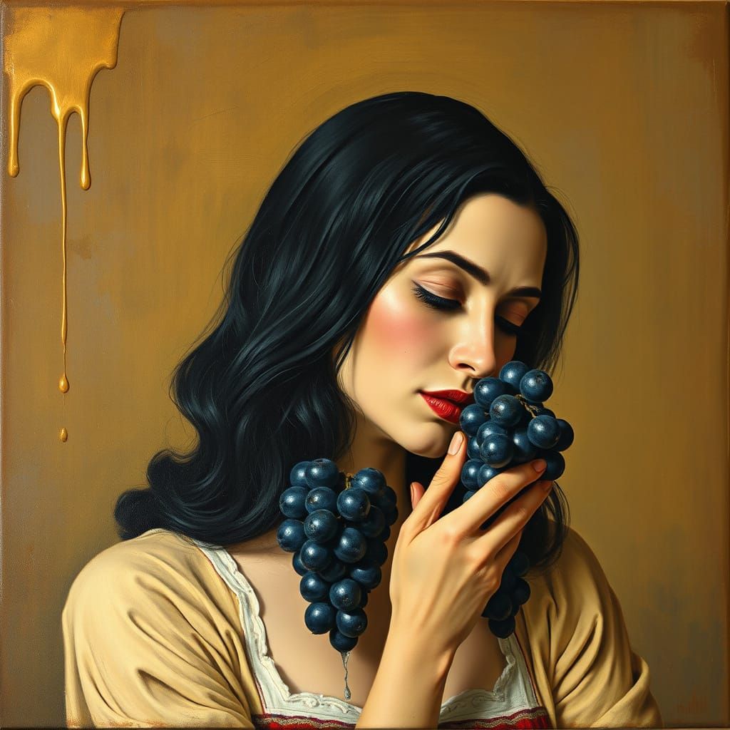 Surrealist Woman with Melting Grapes in a Dali-Inspired Port...