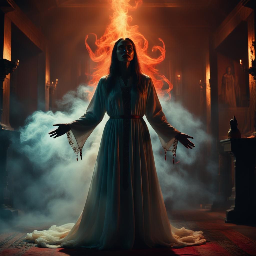 Priest Exorcising Demon in Cinematic Surrealism