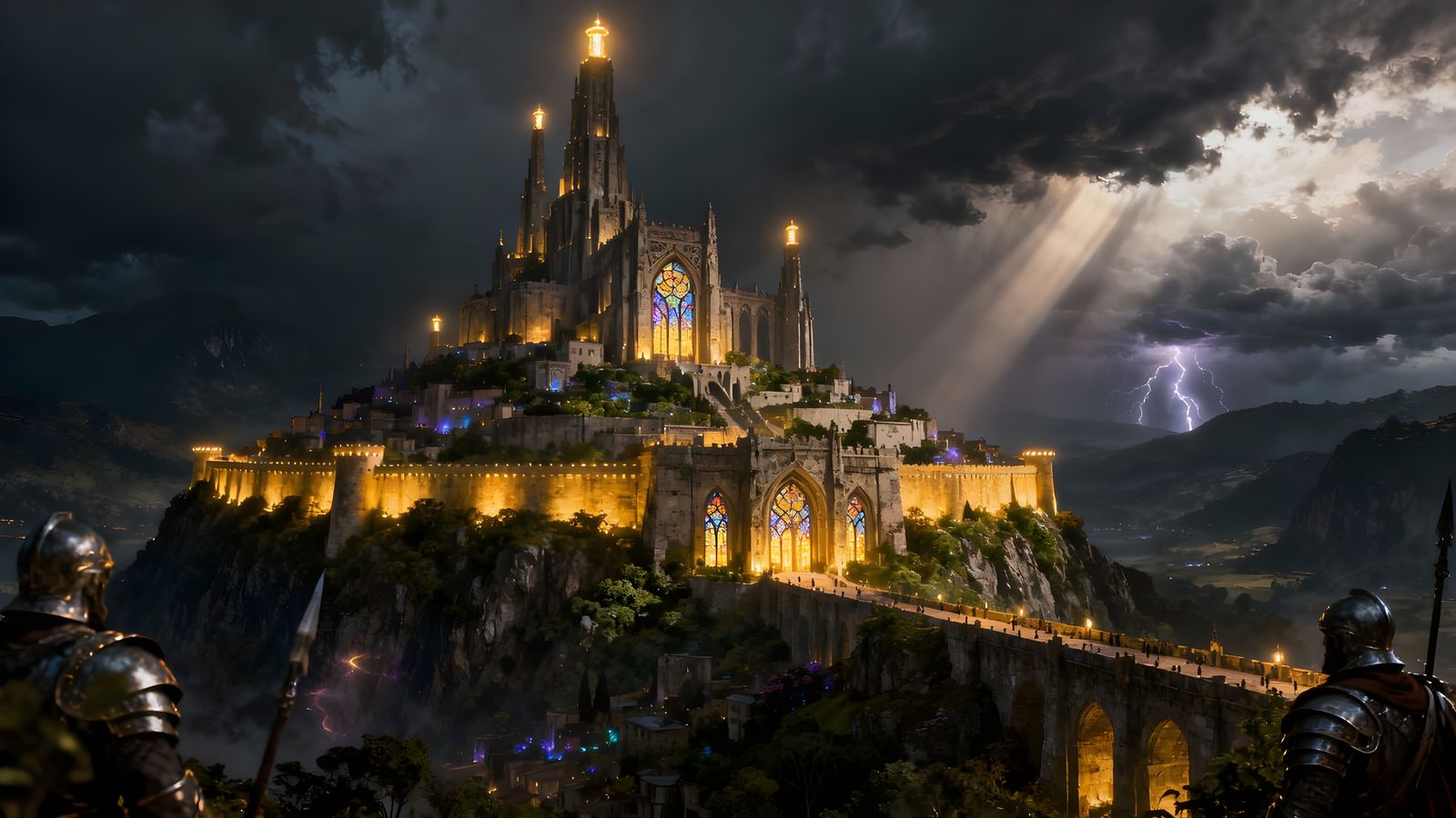 Epic City of Hope in Shadowy Landscape, Digital Matte Painti...