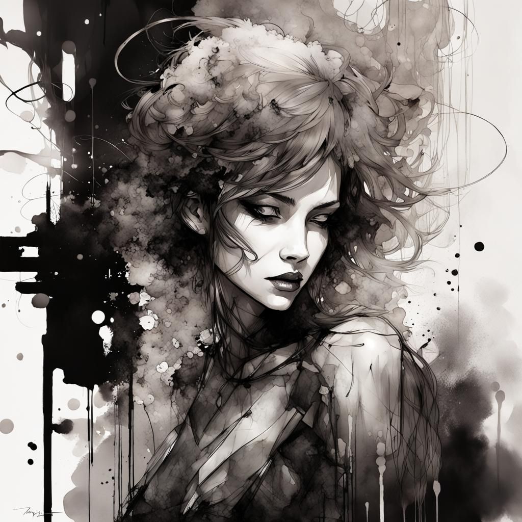 Woman Night Hybrid in Alcohol Ink Style